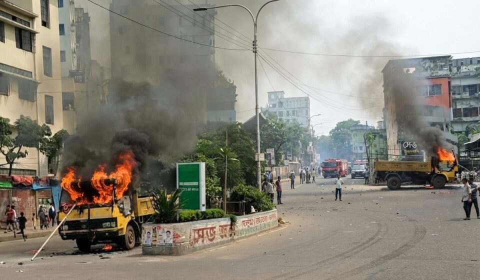 মিরপুরে ফুটপাত উচ্ছেদ ঘিরে উত্তেজনা, সিটি করপোরেশনের তিন গাড়িতে আগুন