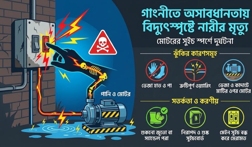 কম্বল ধুতে গিয়ে মোটরের সুইচে হাত, গাংনীতে বিদ্যুৎস্পৃষ্ট হয়ে নারীর মৃত্যু