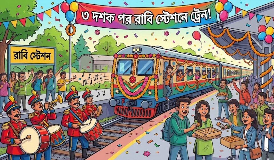 ব্যান্ডপার্টি আর মিষ্টিতে উদযাপন, ৩ দশক পর রাবি স্টেশনে থামল ট্রেন